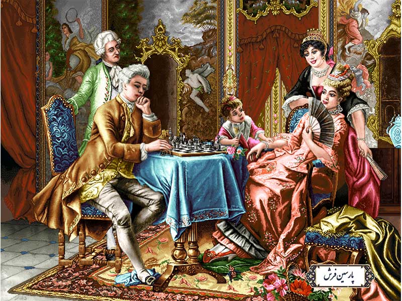 نخ و نقشه تابلو فرش طرح شطرنج باز- کد NF2104