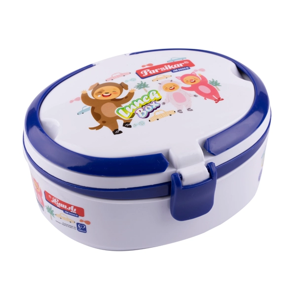 ظرف غذا مایکروفری دو طبقه دسته دار با قاشق چنگال کد JM5000B پارسیکار - آبی