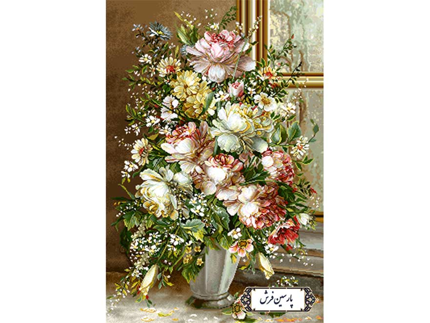 نخ و نقشه تابلو فرش گلدان پشت پنجره - کد NG1587