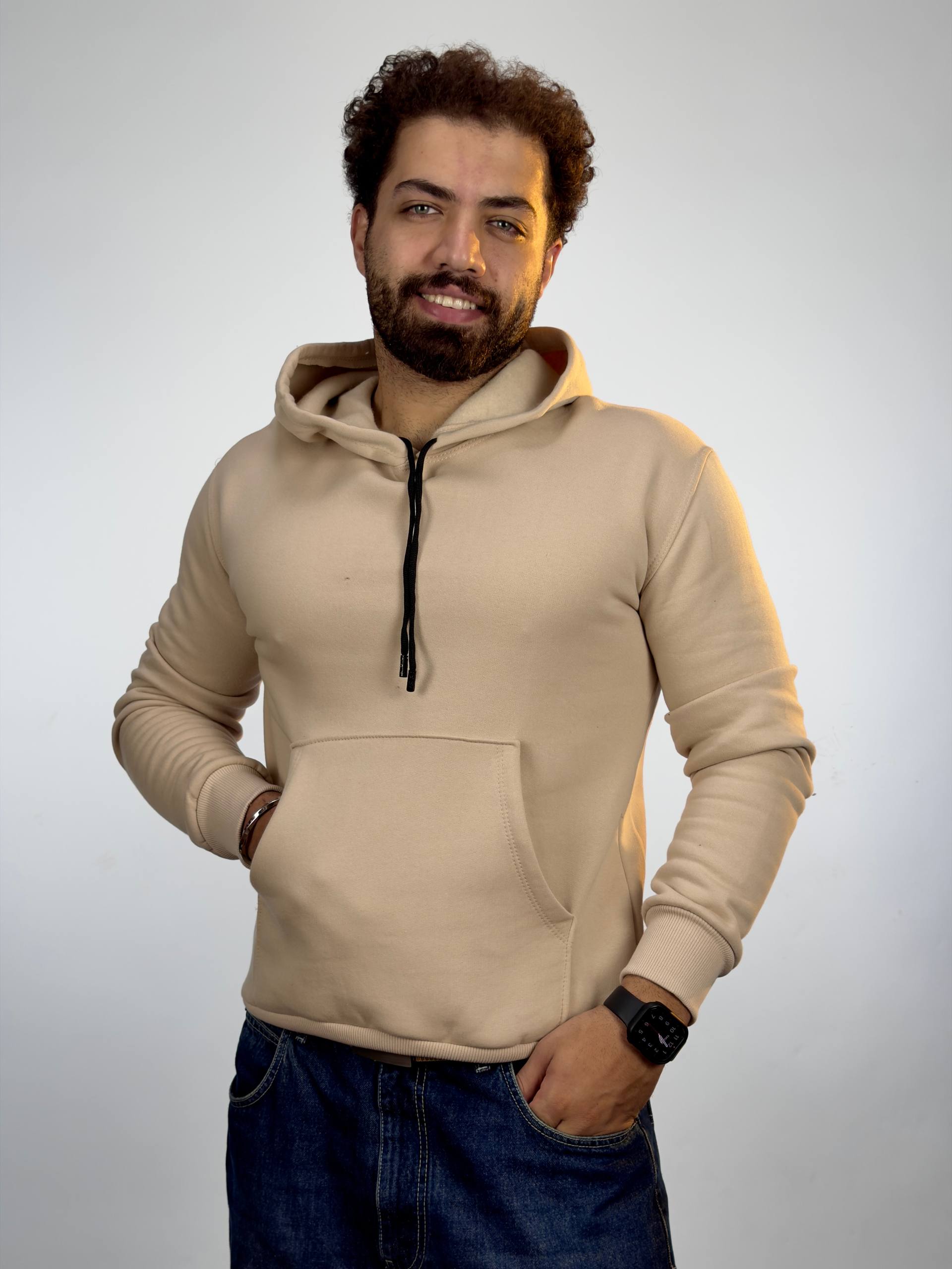 هودی سه نخ فری سایز - کرم, Free Size