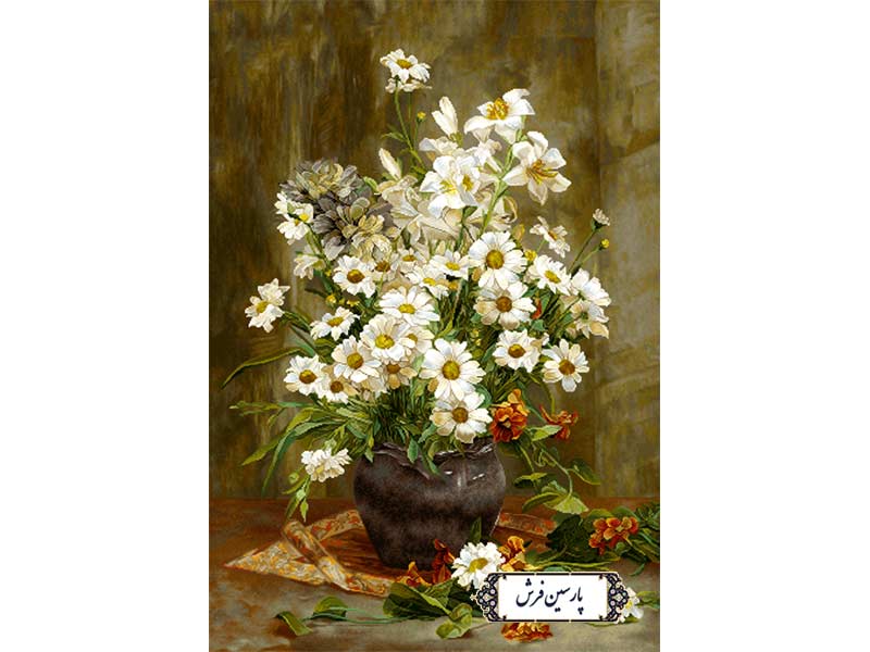 نخ و نقشه تابلو فرش طرح گلدان بابونه - کد NG1624