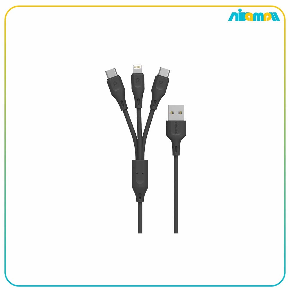 کابل تبدیل 1 در 3 پرودو مدل USB به Type-C / Lightning به طول 3M