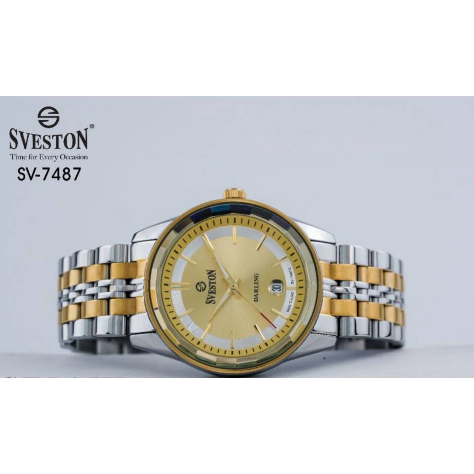 ساعت مردانه سوستون SV 7487 صفحه طلایی و بند دو رنگ