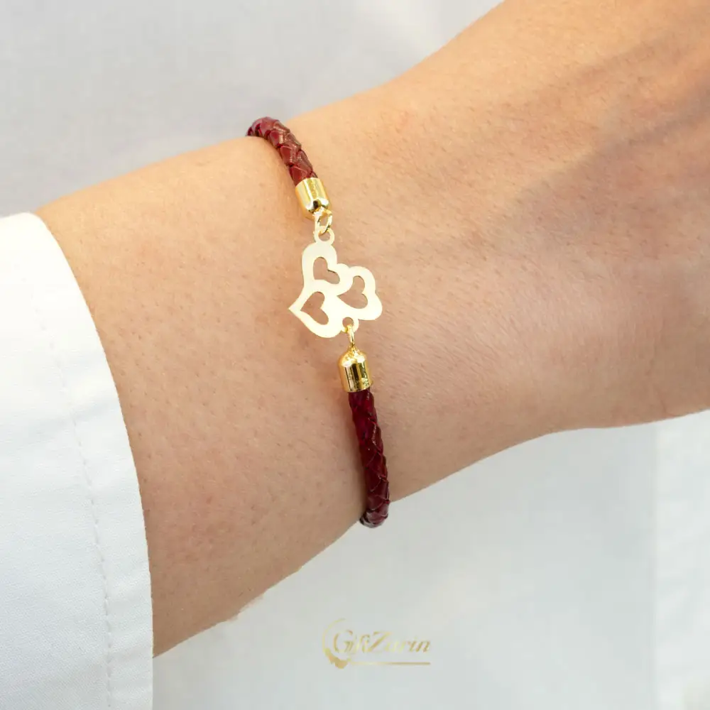 دستبند چرم و طلا قلب B266