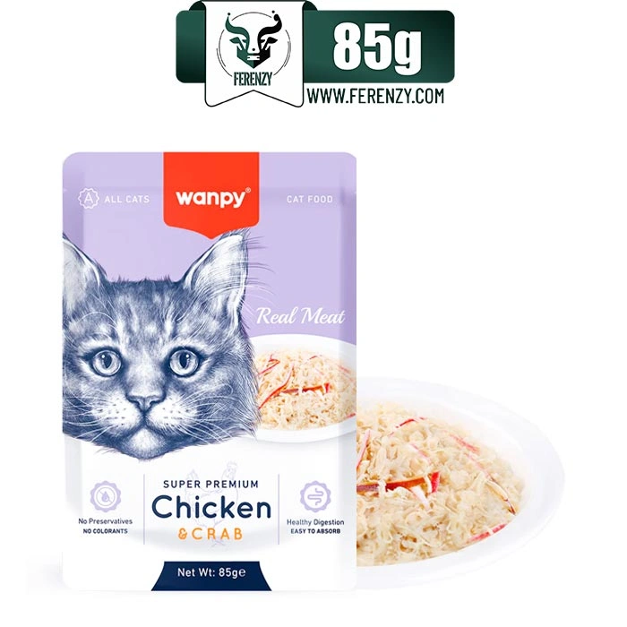 پوچ گربه ونپی طعم مرغ و خرچنگ در ژله 85 گرم Wanpy Super Premium Chicken & Crab