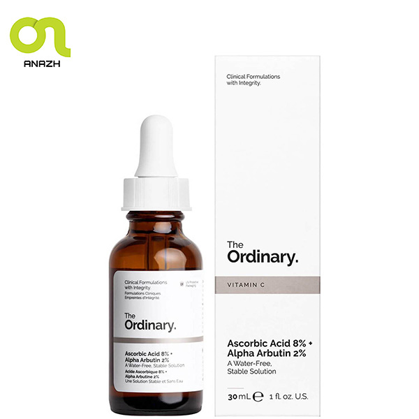 سرم ضدلک و روشن کننده آسکوربیک اسید(ویتامین C) 8% و آلفا آربوتین 2% 30 میل اوردینری ضمانت اصالت-اناژ