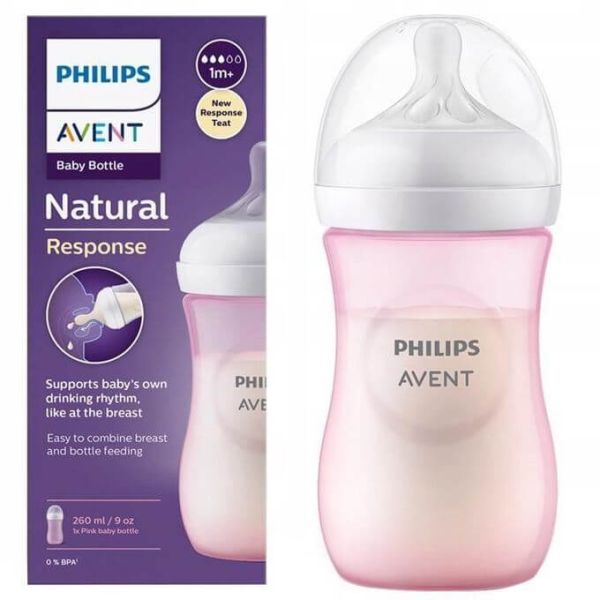شیشه شیر نچرال ۲۶۰ میلی لیتر صورتی فیلیپس اونت PHILIPS AVENT سری Response