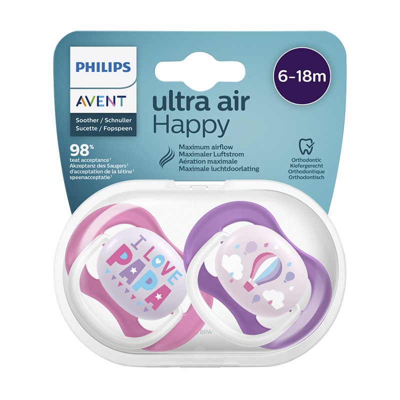 پستانک اونت اولترا ایر 2عددی 6 تا 18ماه avent ultra air بالن love papa