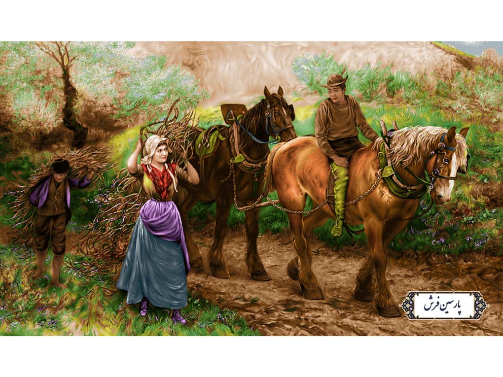 نخ و نقشه تابلو فرش طرح هیزم کش - کد NF2229