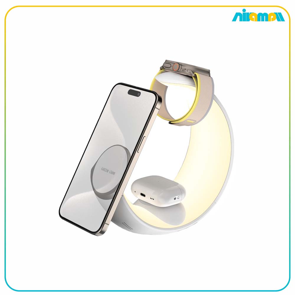 شارژر وایرلس گرین لاین مدل moon charge 4in1 wireless charger