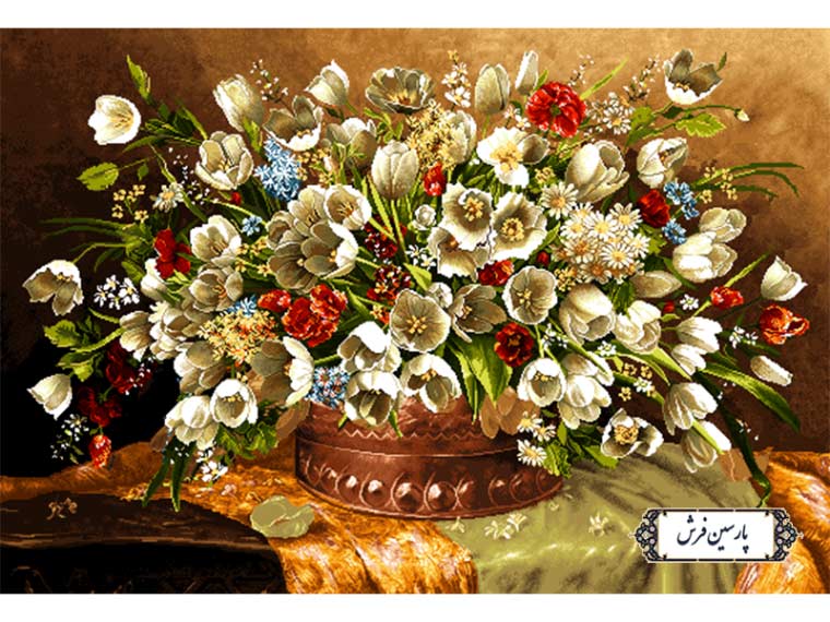 نخ و نقشه تابلو فرش گل و گلدان مسی - کد NG1616