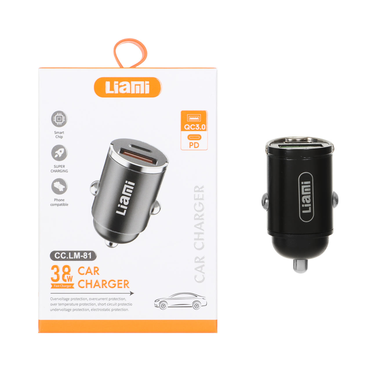 شارژر فندکی PD و فست دو پورت Liami مدل CC.LM-81 38W - مشکی