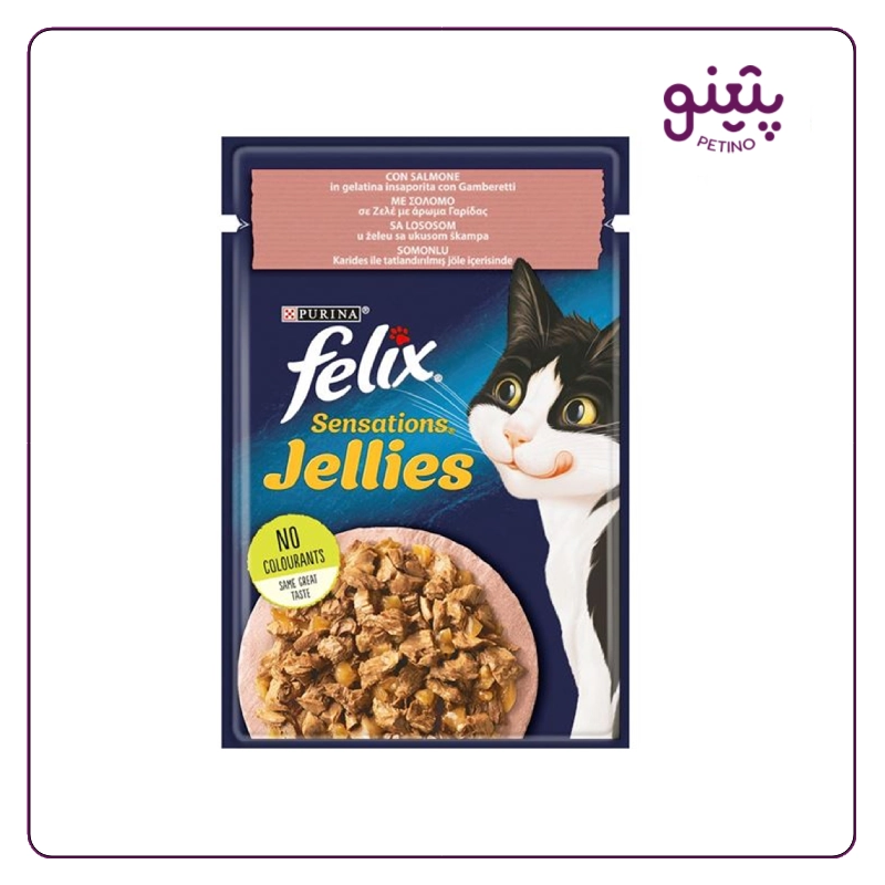 پوچ گربه فلیکس با طعم سالمون در ژله شاه میگو