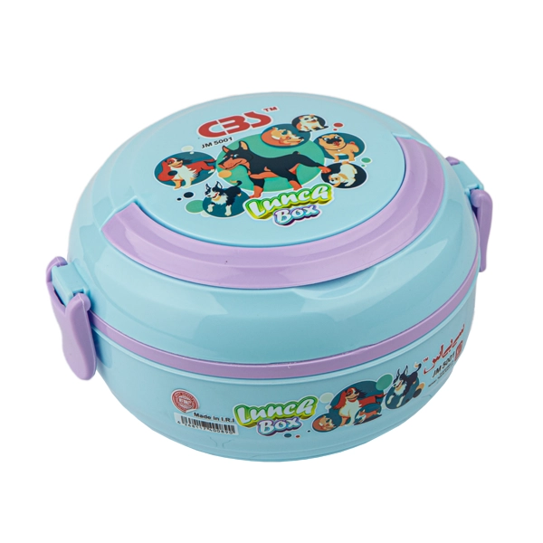 ظرف غذا مایکروفری دو طبقه تک دسته با قاشق و چنگال کد JM5001 سی بی اس - آبی