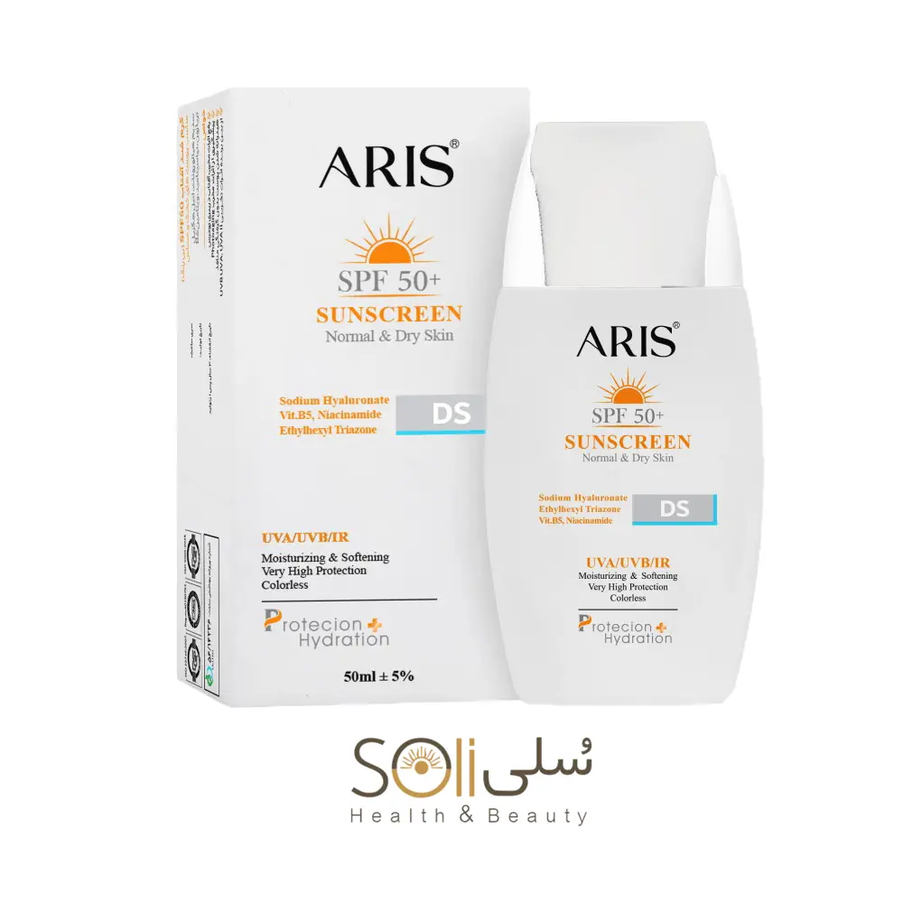 کرم ضدآفتاب بیرنگ SPF50 آریس مخصوص پوست معمولی و خشک