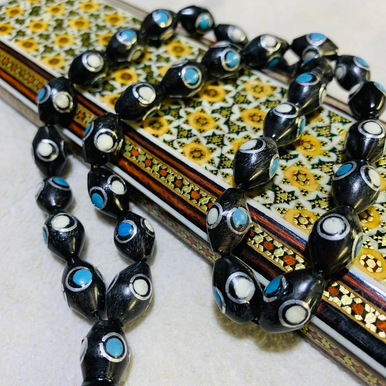 تسبیح کوک 33 دانه طرح صدف فیروزه