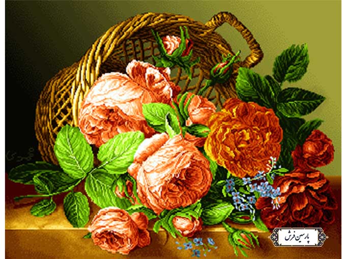 نخ و نقشه تابلو فرش سبد گل رز ریخته - کد NG1508