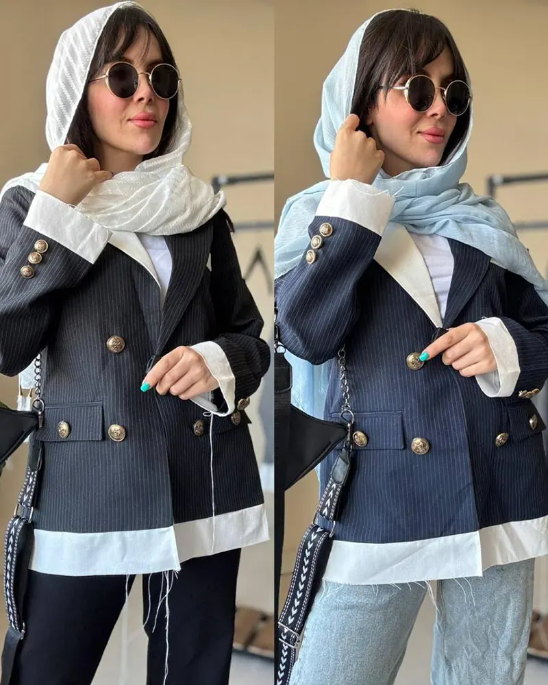 مانتو دیپلمات تیکه دوزی - سایز 1, سورمه ای