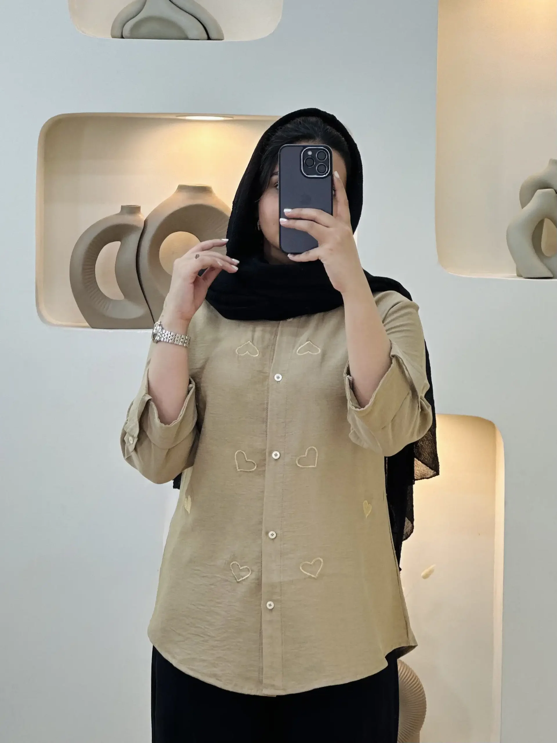 شومیز گلدوزی قلب-10208 - کرمی