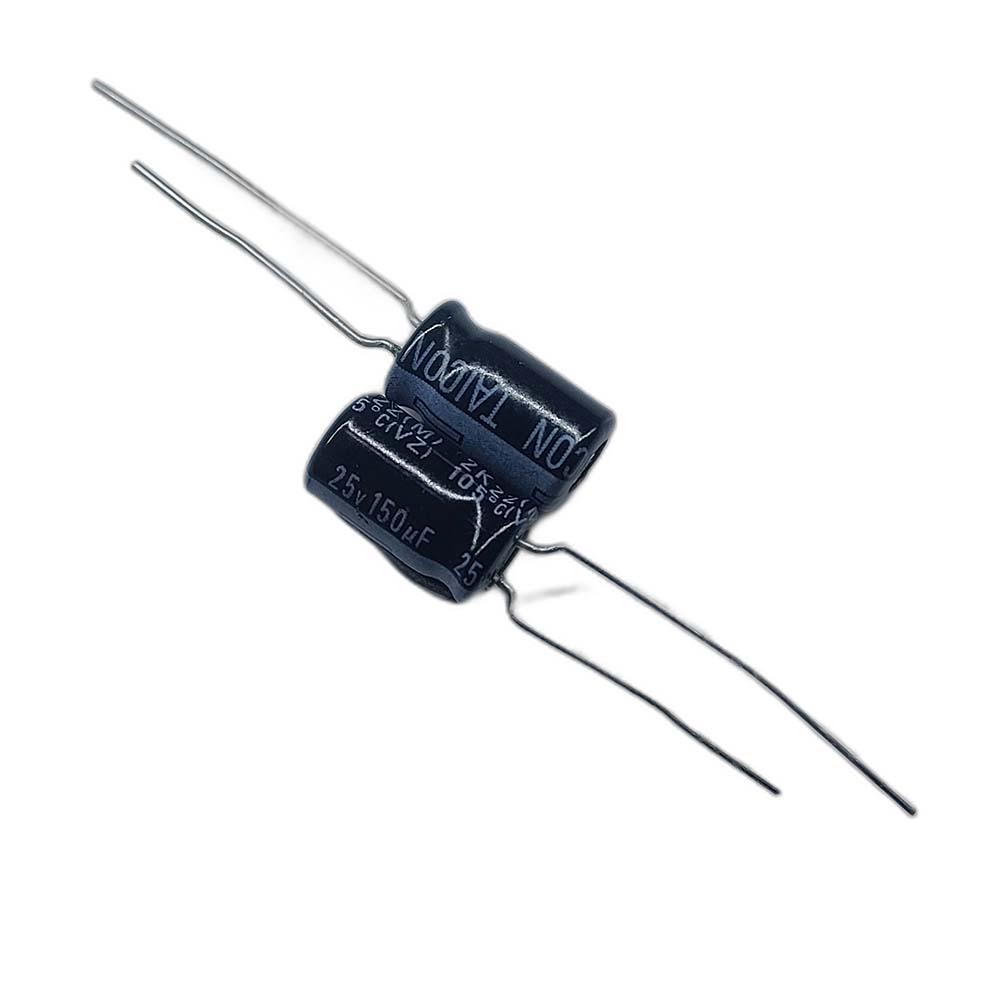 خازن الکترولیتی 150uF / 25V مارک TAICON P(VZ) سایز 6.5mmx11mm