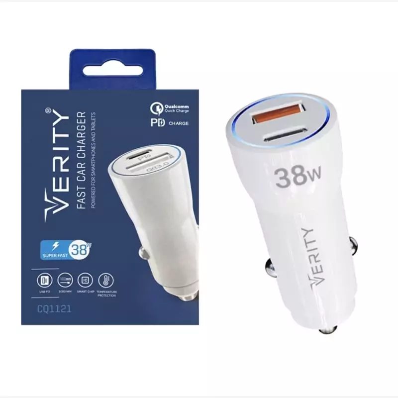 شارژر فندکی سوپر فست 38 وات وریتی با گارانتی VERITY Fast Car Charger CQ1121 38W
