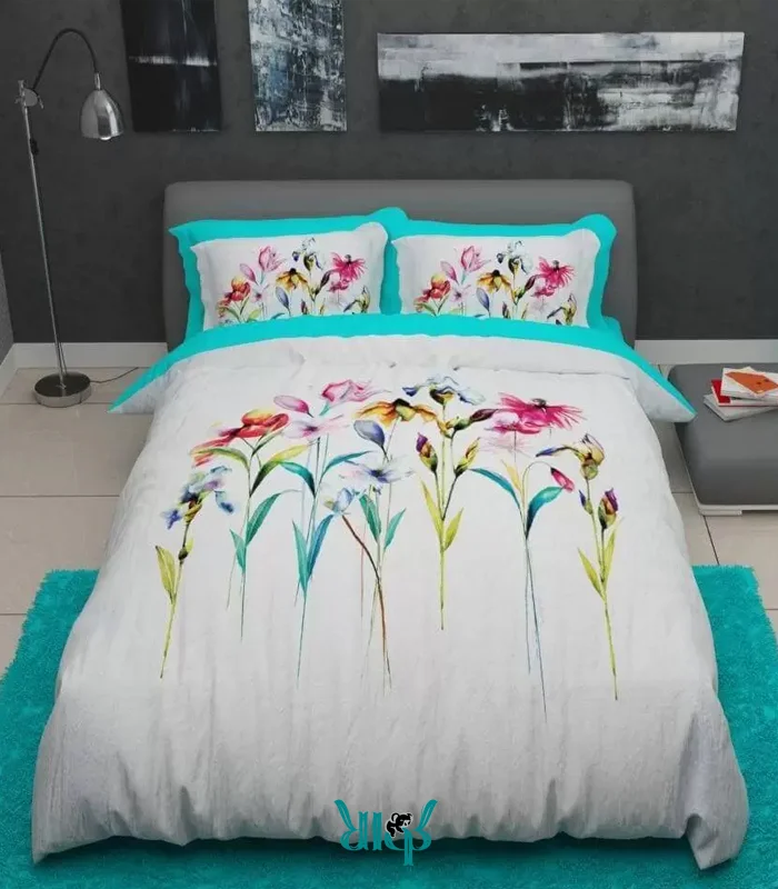 روتختی سفید آبی دونفره طرح گلستان کد d243