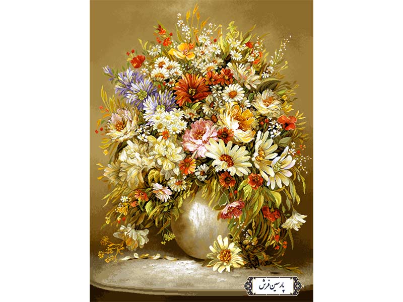 نخ و نقشه تابلو فرش گل و گلدان بلوری - کد NG1502
