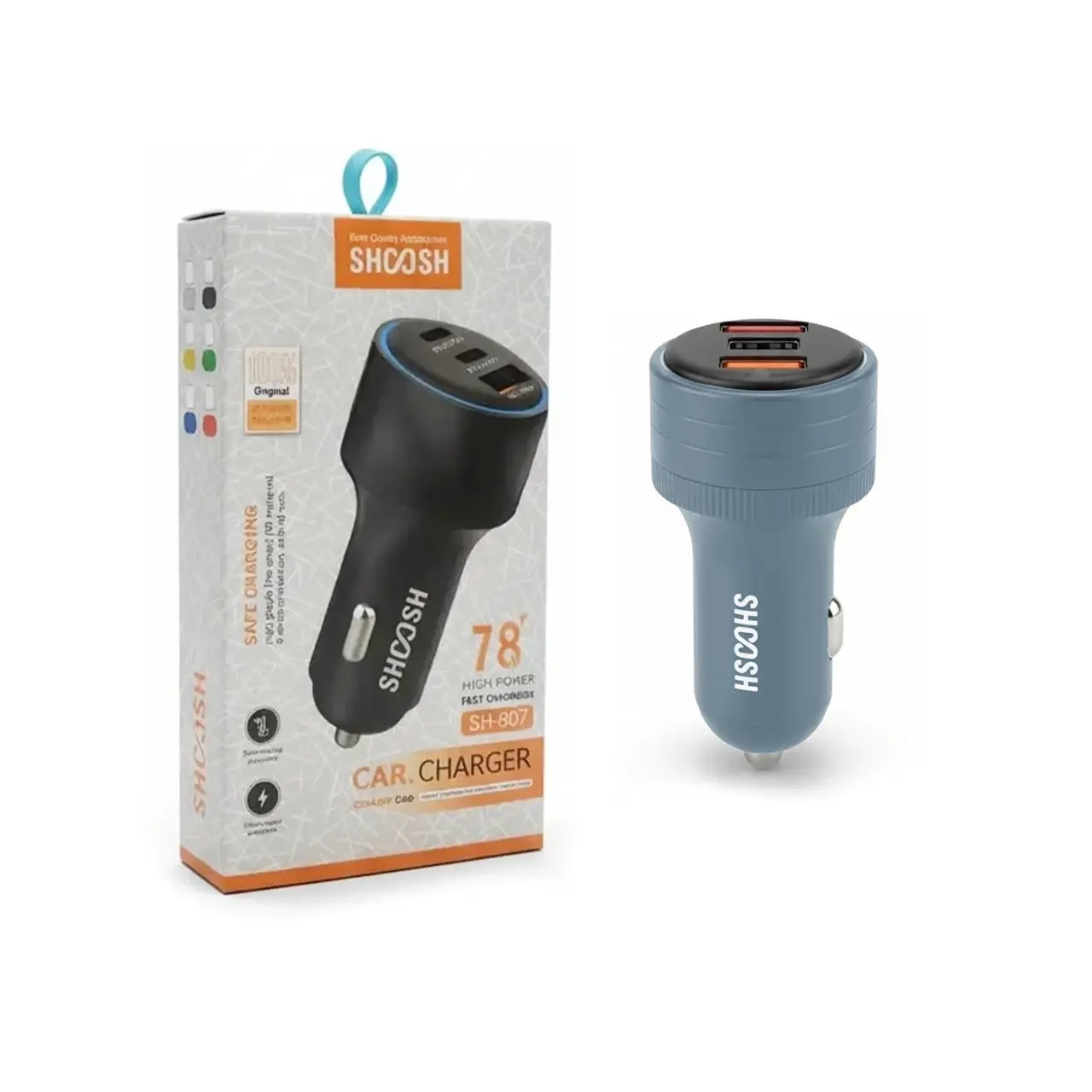 شارژر فندکی فست و PD سه پورت Shoosh مدل SH-807 78W - آبی - SMO
