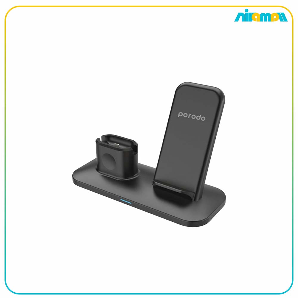 استند شارژر بی سیم 4 کاره پرودو مدل Porodo 4-in-1 Charging Station شارژ گوشی آیفون، ایرپاد و اپل واچ