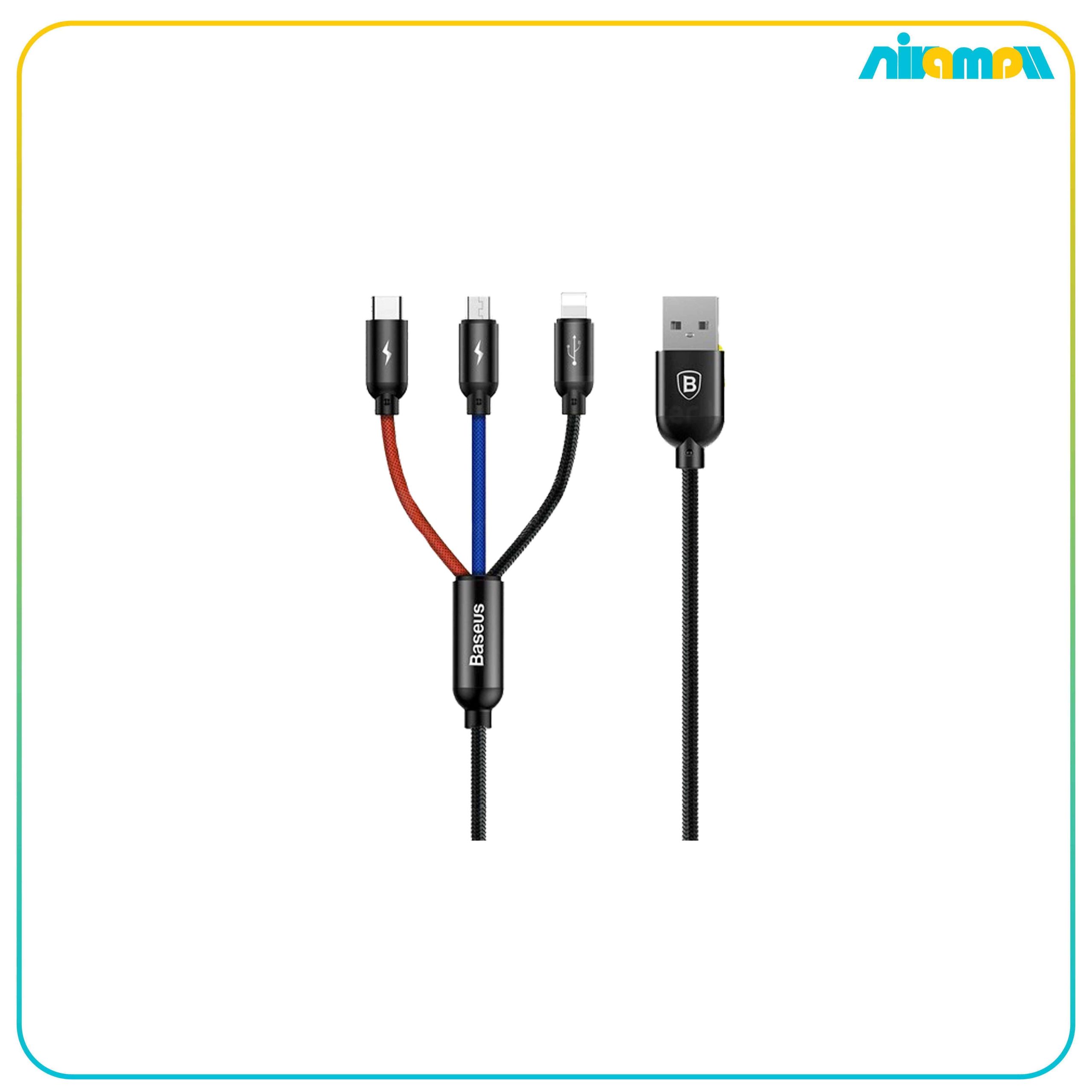 کابل تبدیل USB به microUSB/USB-C /لایتنینگ باسئوس مدل CAMLT-ASY01 طول 0.3 متر