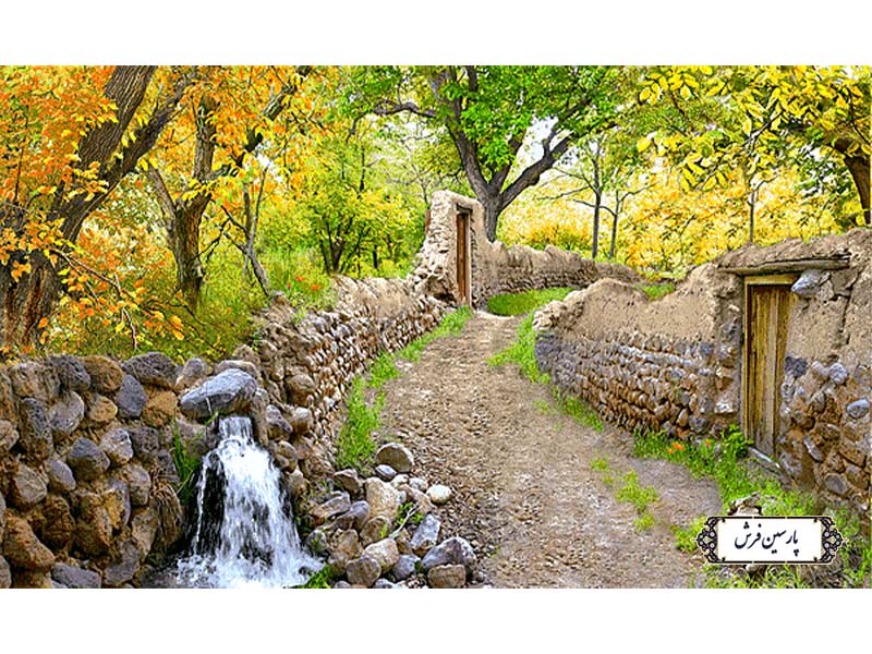 نخ و نقشه تابلو فرش منظره کوچه باغ پاییزی - کد NV910