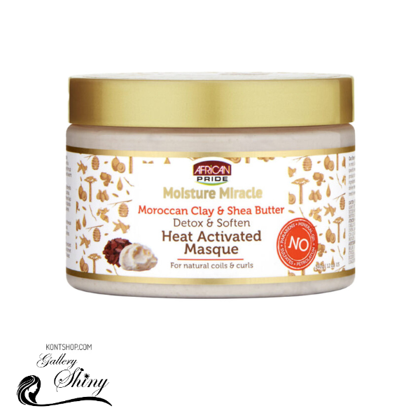 ماسک مو حرارتی احیا کننده افریکن پراید (African Pride Moisture Miracle Moroccan Clay &amp; Shea Butter Heat Activated Masque – 340ml)