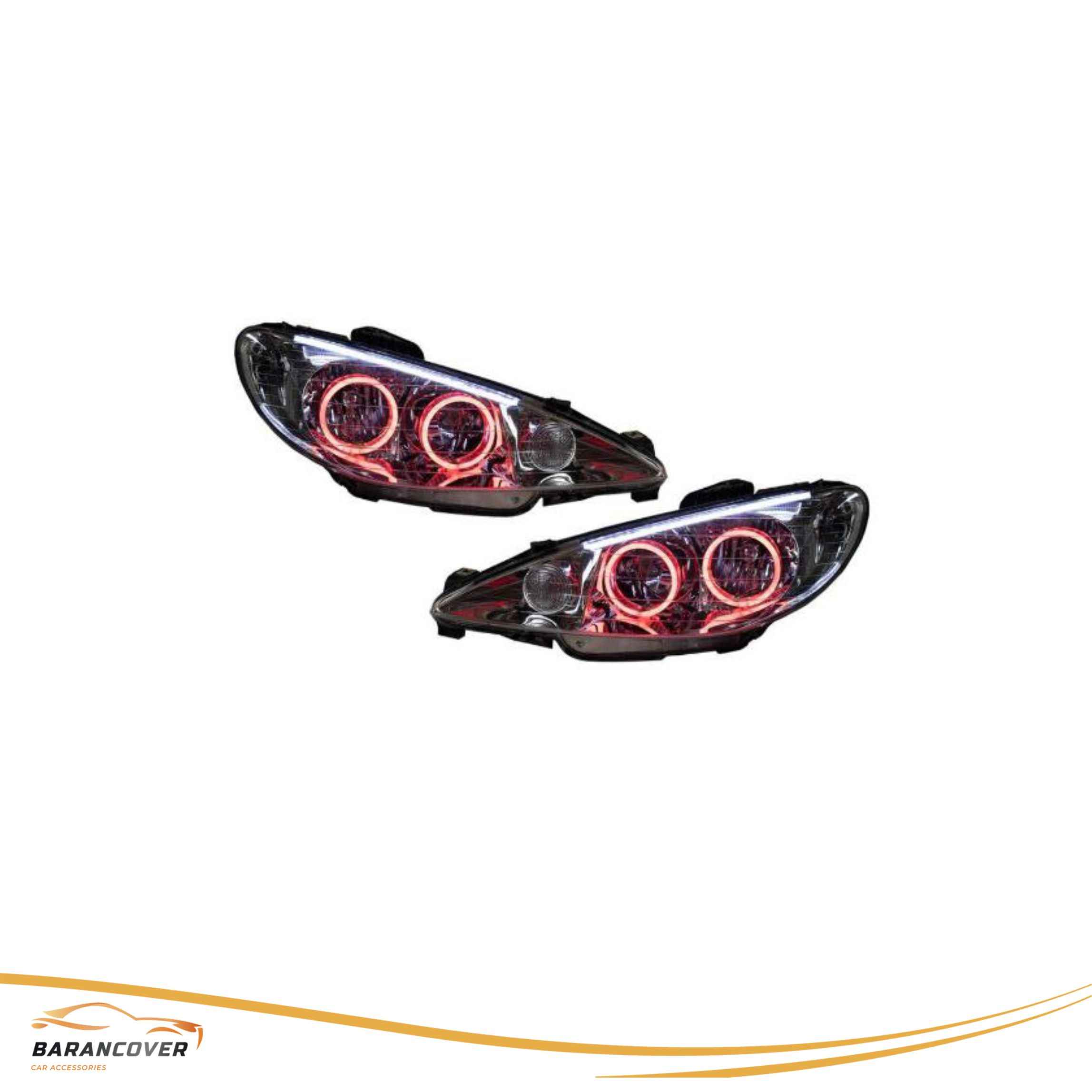 چراغ جلو 206 طرح دو گرد ابرو bmw رنگ قرمز مارک مدرن بسته دو عددی