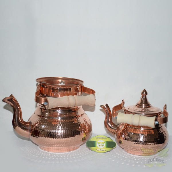 کتری و قوری مسی دسته چوبی وارمردار ۴ نفره