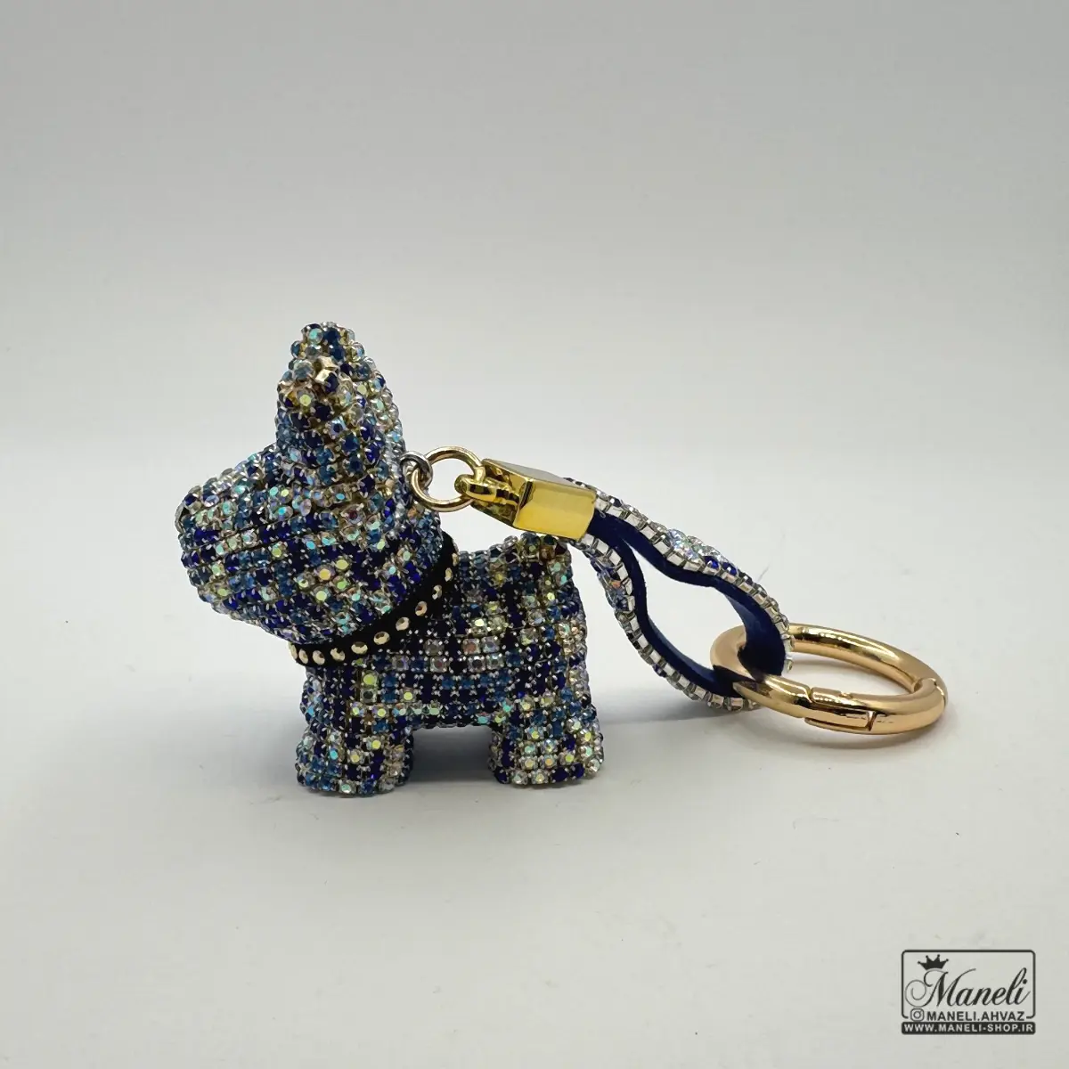 جاسوئیچی طرح سگ (dog) نگین دار آبی سفید
