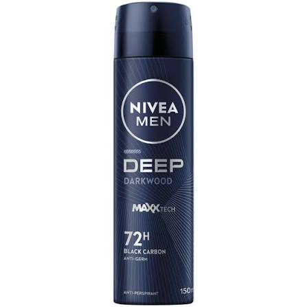 اسپری دئودورانت مردانه نیوا مدل DEEP DARKWOODB حجم 150 میل ماندگاری 72 ساعته NIVEA MEN MAXXtech SPRAY