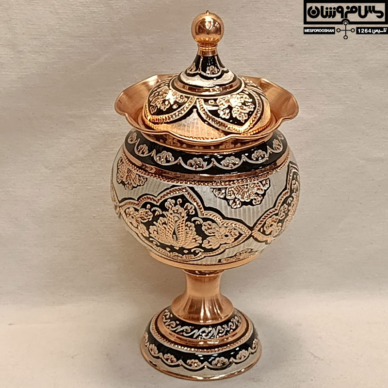 شکلات خوری مس نقره کوب پایه دار کنگره ای دستساز نانو زنجان مدل جیان
