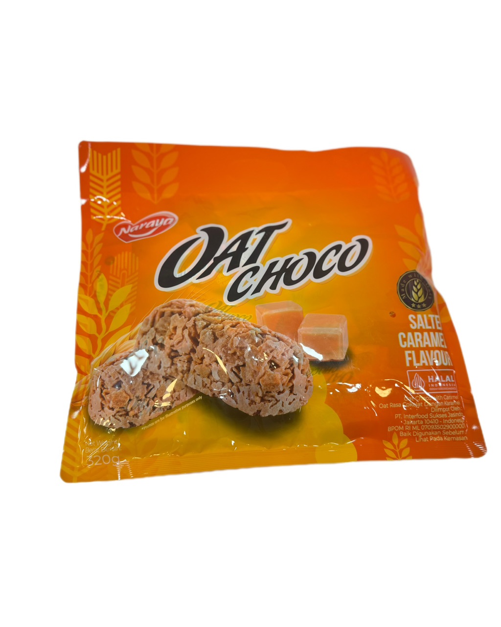 شکلات غلات اوت چوکو Oat choco مدل کاراملی naraya وزن 320 گرمی