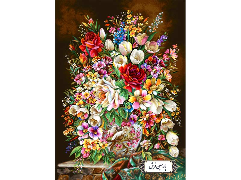 نخ و نقشه تابلو فرش طرح گلدان و پرنده - کد NG1656