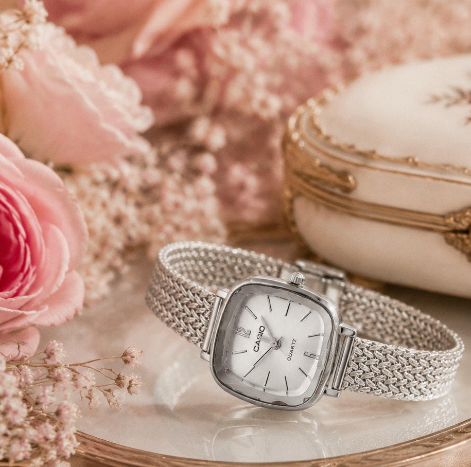 ساعت زنانه Casio | کاسیو بند حصیری مربعی رنگ silver - نقرهای (e) کد GPZ-8223
