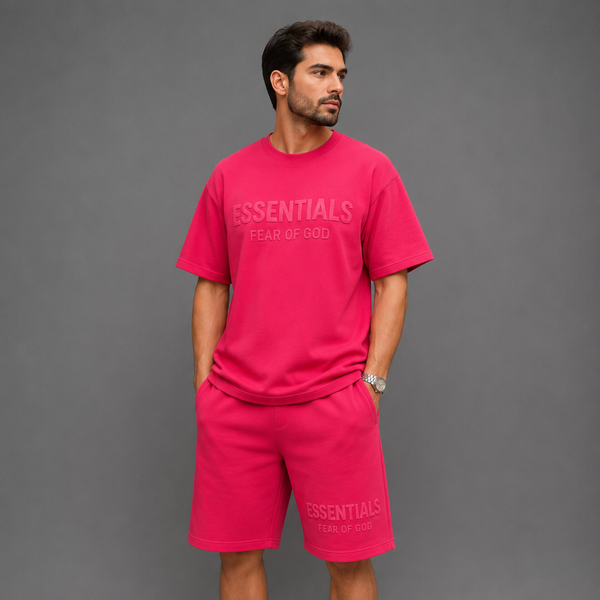 ست تیشرت شلوارک ESSENTIALS|بوتیک ماموت - سرخابی, XL