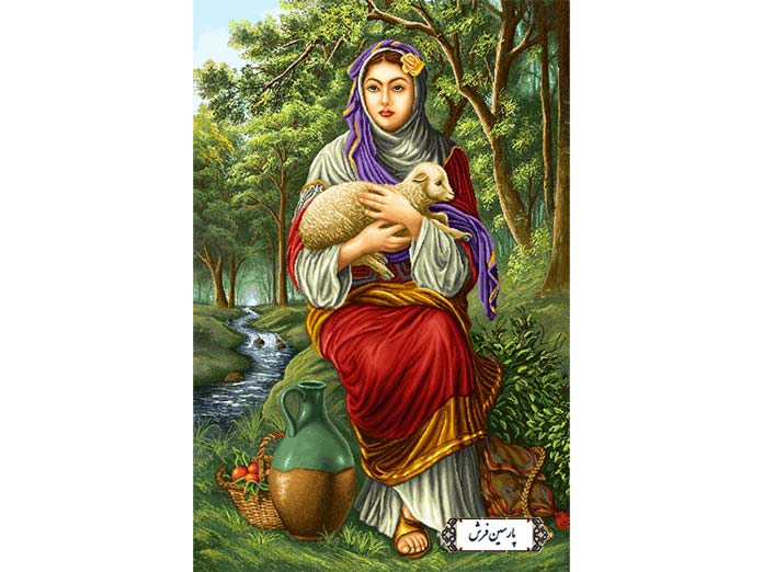 نخ و نقشه تابلو فرش طرح دختر اهل روستا - کد NC6346