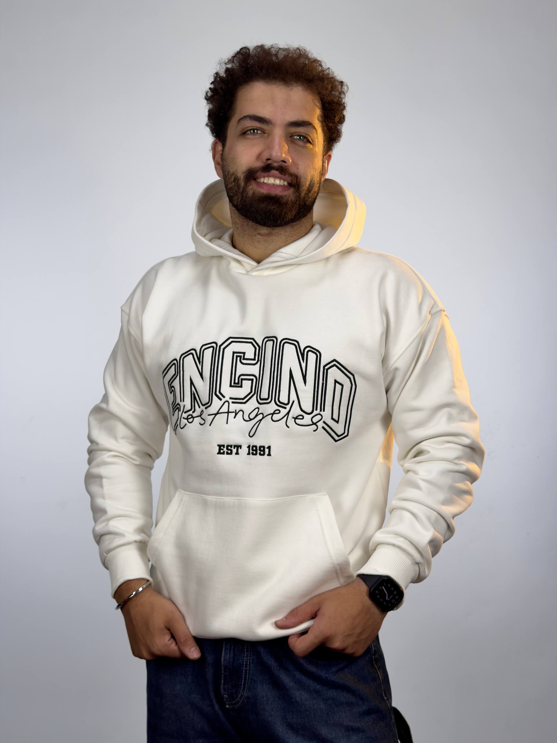 هودی گلدوزی LA - سفید, XXL