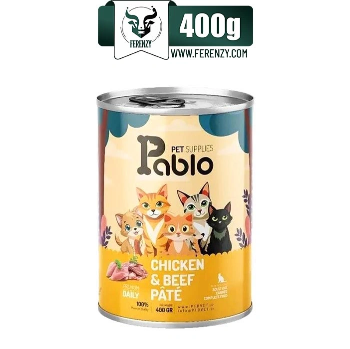 کنسرو گربه بالغ پابلو طعم مرغ و گوشت گاو مدل پته وزن 400 گرم Pablo Pet Supplies