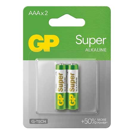 باتری نیم قلمی آلکالاین (GP Super ALKALINE+50%MORE POWER-AAAx2)