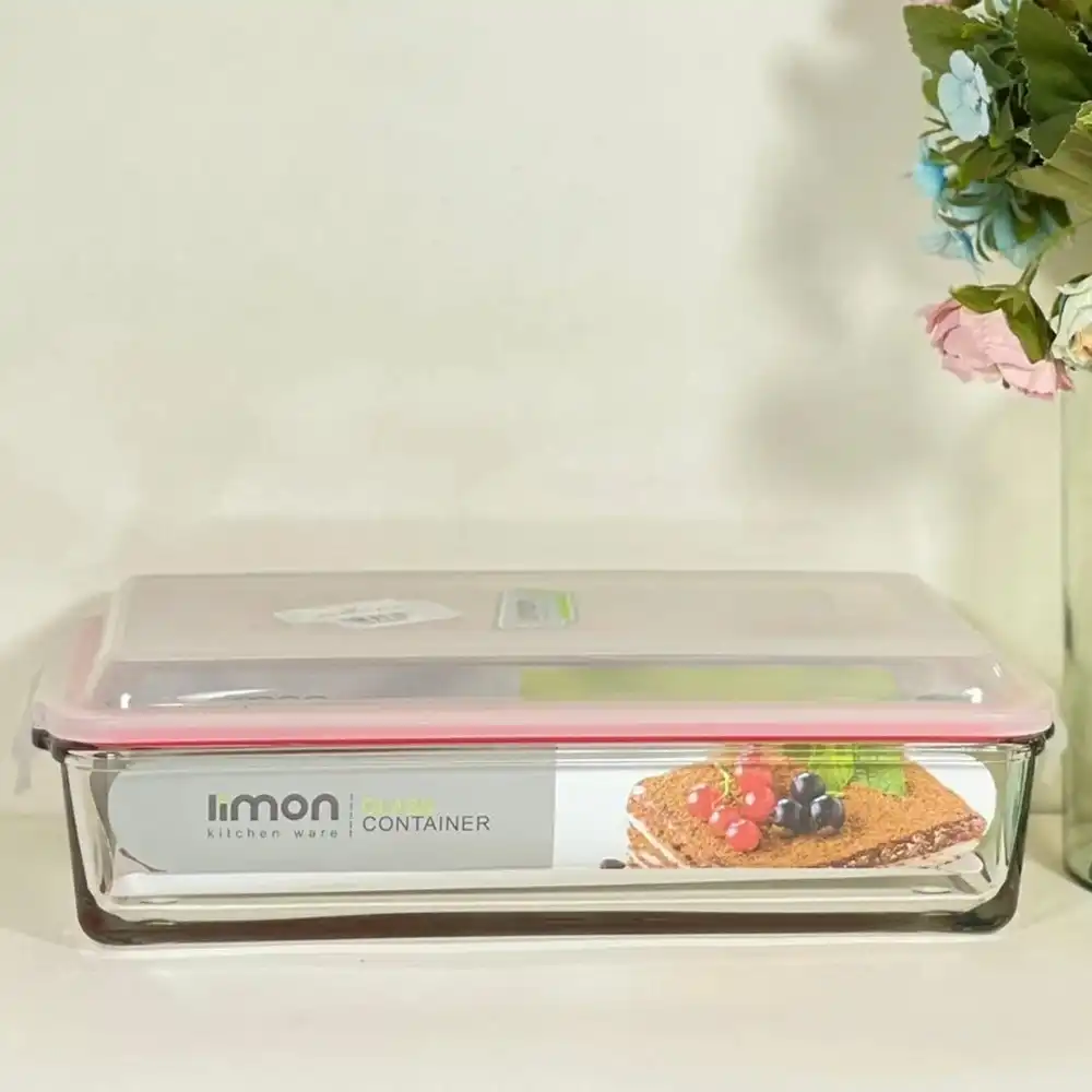 ظرف شیشه ای مستطیل دربدار 1/4 لیتر لیمون مدل الوان کد 205035 - صورتی-2