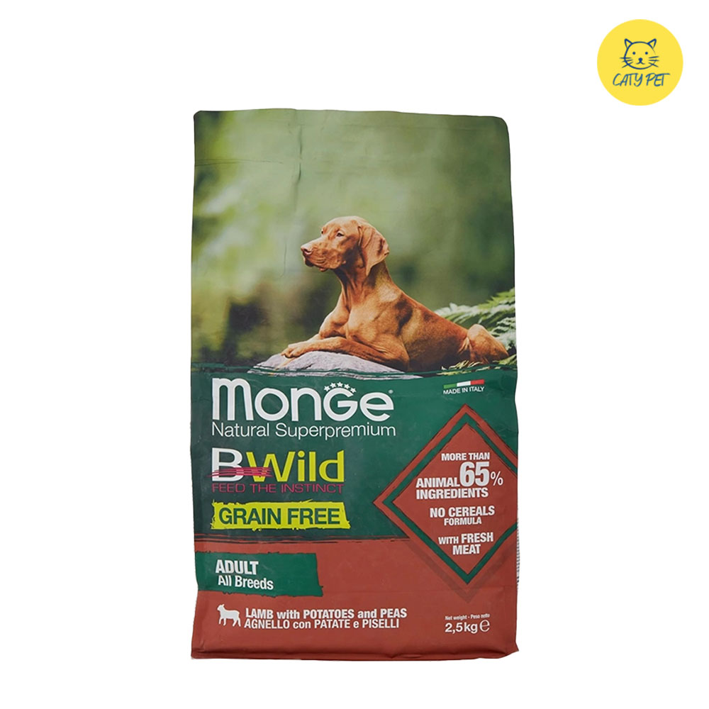 غذای خشک سگ بالغ مونژه Monge Bwild Grain Free بدون غلات با گوشت بره وزن 1 کیلوگرم فله ای