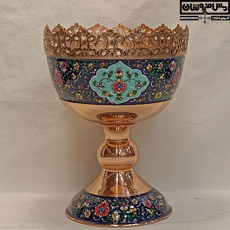 جام سنگاب مس و پرداز دستساز پایه دار طرحدار نانو زنجان سایز 1 مدل کمال الملک