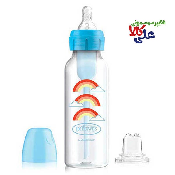 شیشه شیر 250 میل 2 کاره دکتر براون Dr Browns مدل باریک 8192