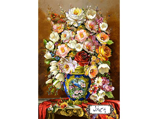 نخ و نقشه تابلو فرش طرح گلدان مجلسی - کد NG1598